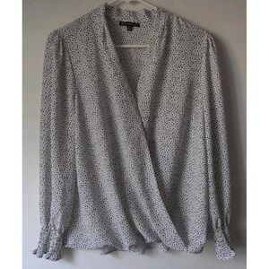 ADRIANNA PAPELL Womens Wrap Long Sleeve‎ Top White/Black Size Small